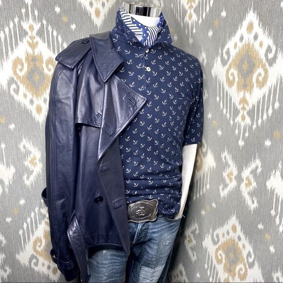 Polo Ralph Lauren Other - Vintage Polo Ralph Lauren 2003 Anchor-Print Polo Shirt - Navy & Off White Cotton